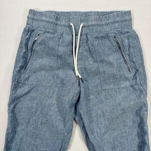 Athleta Cabo Linen Jogger Pants Blue Womens 8 Elastic Waist Casual Stretch Beach